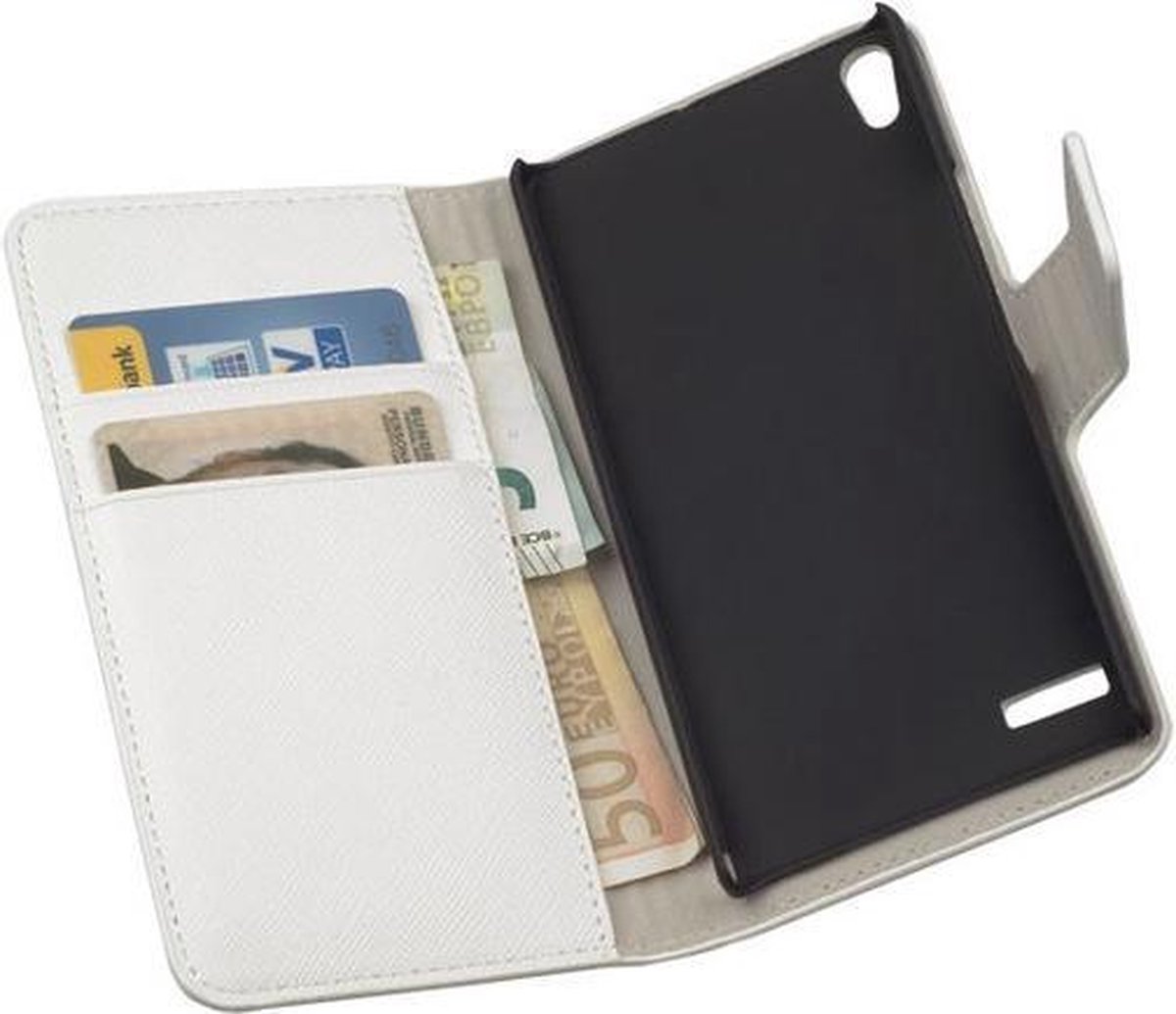 LELYCASE Bookstyle Wallet Case Flip Cover Bescherm Hoesje Huawei Ascend P6 Wit