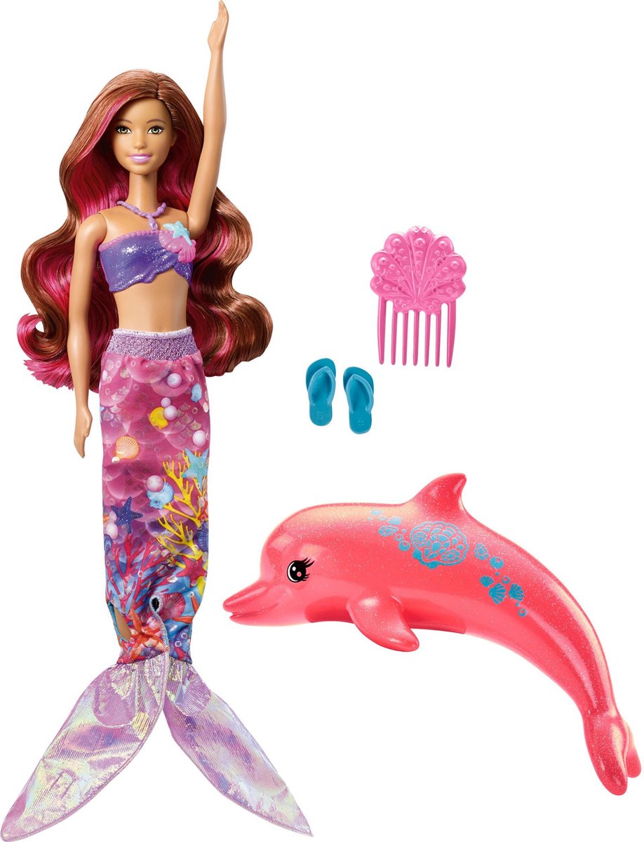 rand kleuring Ongeschikt Barbie Magische Dolfijn Transformerende Zeemeerminpop - Barbiepop | bol.com