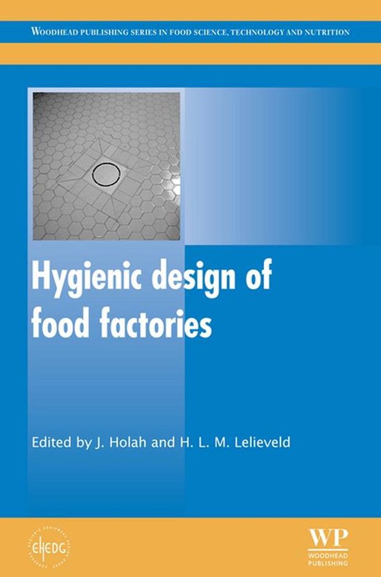 Boek "Hygienic design of food factories" met een afbeelding van een tegelvloer met een afvoerputje.