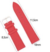 Horlogeband Leer- 18mm Aanzetmaat - Horlogebandje met Naad + Push Pin - Rood - Sarzor