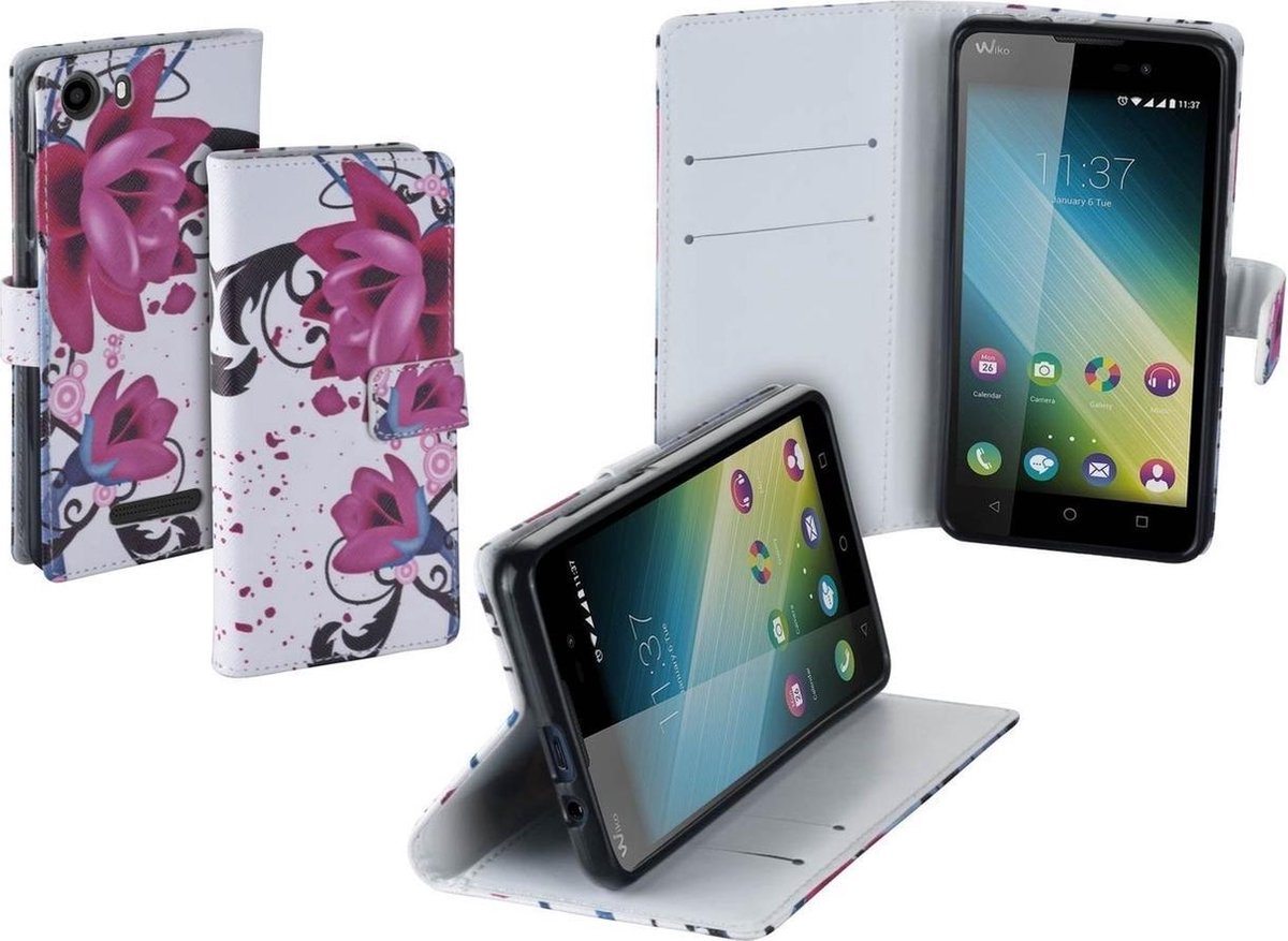 Bloemen design TPU bookcase hoes voor Wiko Lenny 2 wallet cover