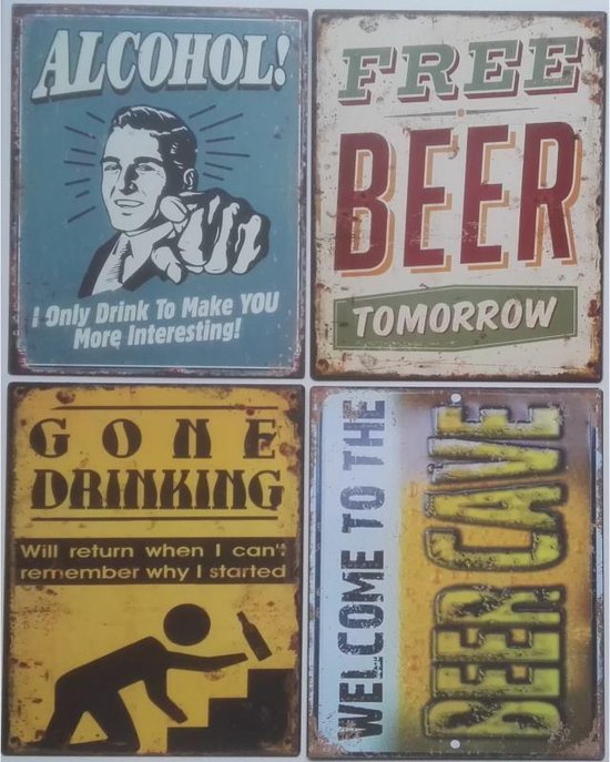 maat Discipline klok vier blikken wandborden reclame borden bier (set 2) - horeca - cafe - blik  | bol.com