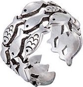 24/7 Jewelry Collection Visjes Ring Verstelbaar - Verstelbare Ring - Vis - Vissen - Zilverkleurig