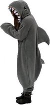 KIMU Onesie haai pak grijs kostuum vis - maat XS-S - haaienpak jumpsuit huispak