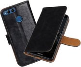 Zwart Pull-Up Wallet Case Hoesje voor Huawei P Smart