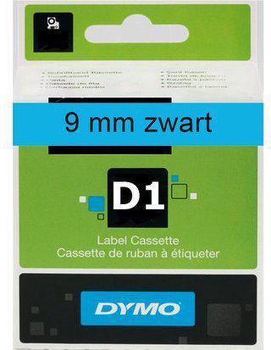 Lettertape Dymo D1 40916 Zwart-Blauw 9mmx7m