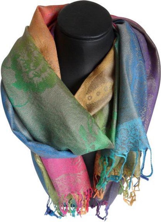 Mooie hippe sjaal van pashmina regenboog kleuren met bloemen en pauwen  versierd lengte... | bol.com