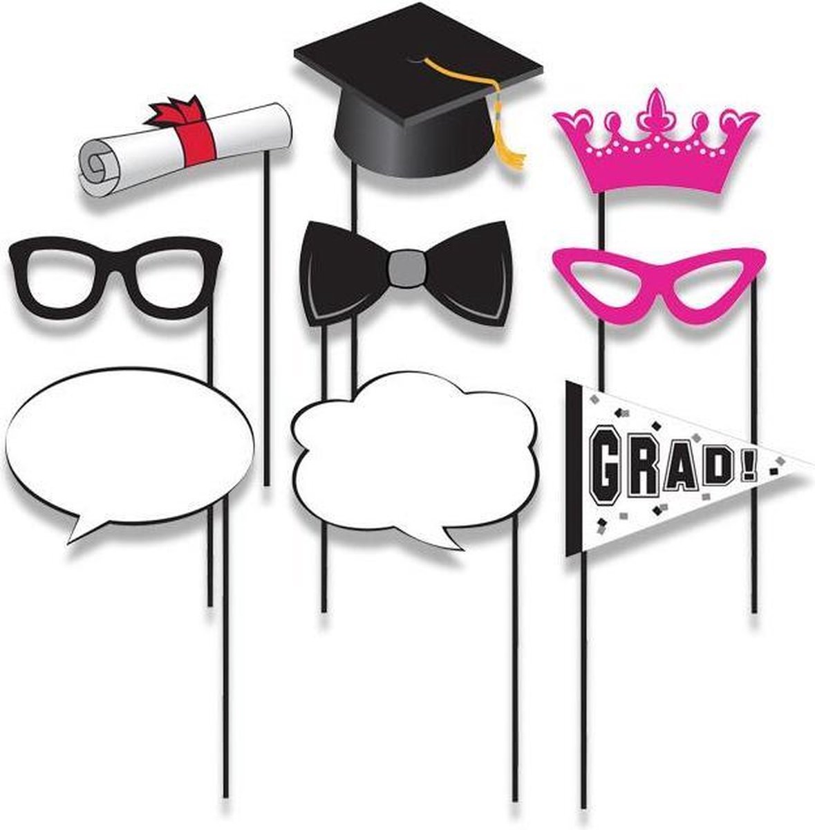 Witbaard Fotoprops Graduation Karton Zwart/wit/roze 10 Stuks