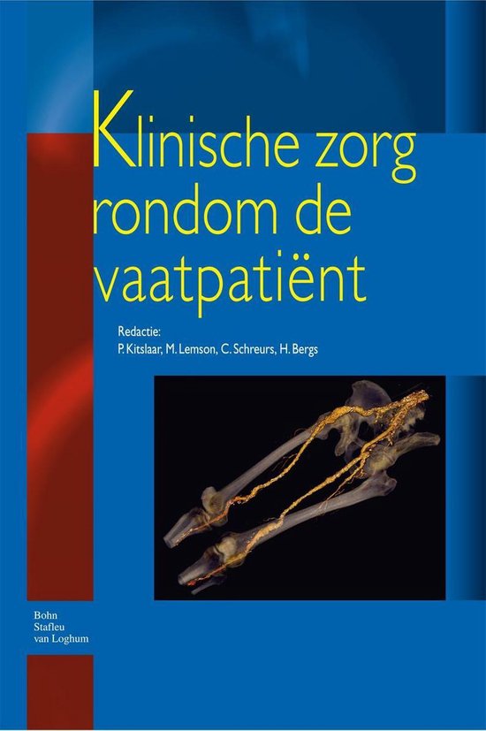 Boekomslag "Klinische zorg rondom de vaatpatiënt" met een afbeelding van bloedvaten.