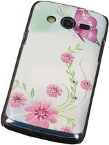 3D Hardcase met Diamant Galaxy Core LTE G386F Vlinder Roze - Back Cover Case Bumper Hoesje
