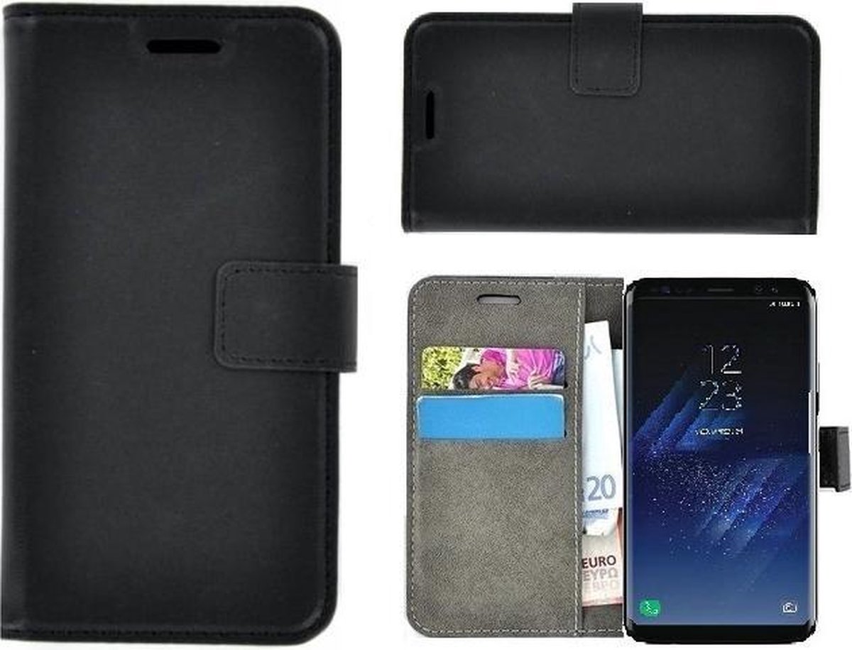 Geschikt voor Samsung Galaxy S8 Zwart effen bookstyle wallet case hoesje