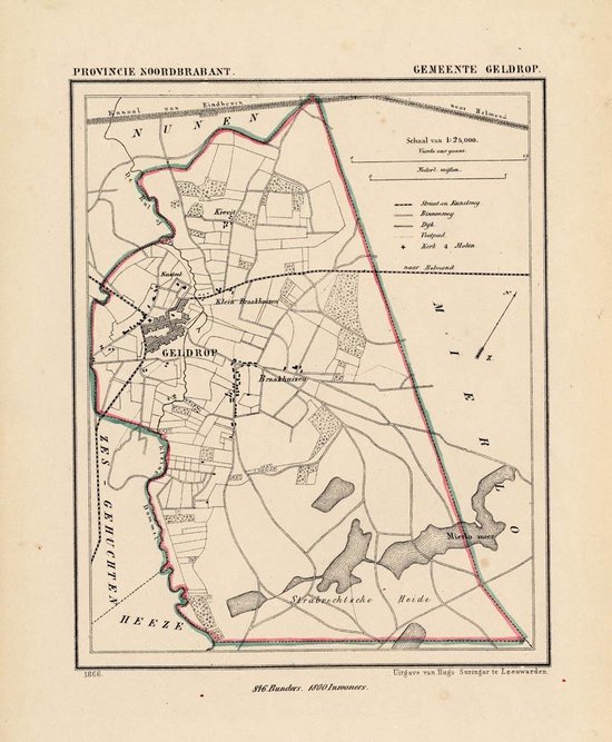 Historische kaart, plattegrond van gemeente Geldrop in Noord Brabant uit  1867 door... | bol.com
