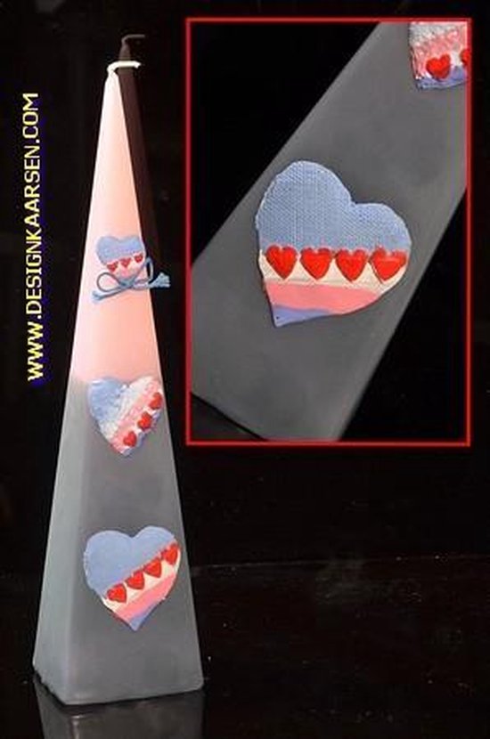 Bougie Pyramide Coeurs, ROSE-GRIS, H: 30 cm
