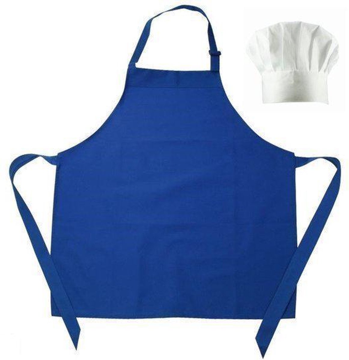 Benza Schort Keukenschort Kinderen - Kobaltblauw - Inclucief witte koksmuts