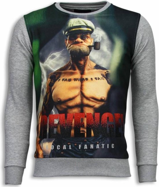 Popeye Revenge - Digital Rhinestone Sweater - Licht Grijs