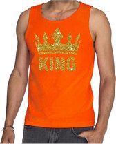 Oranje King gouden glitter kroon tanktop/hemd - mouwloos shirt heren - Oranje Koningsdag kleding S