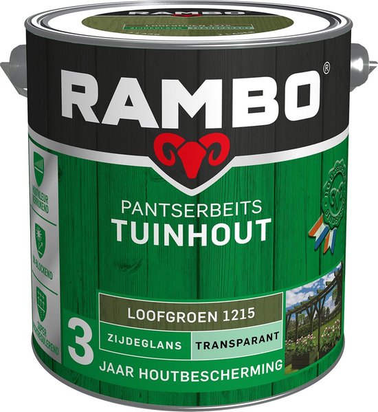 Foto: Rambo pantserbeits tuinhout zijdeglans transparant gelijkmatig vloeiend loofgroen 2 5l