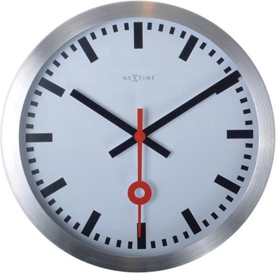 NeXtime Station Stripe - Horloge - Horloge silencieuse - Horloge de gare - Rond - Aluminium - Ø35 cm - Blanc