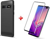 Silicone gel zwart hoesje Samsung Galaxy S10 met full cover glas screenprotector