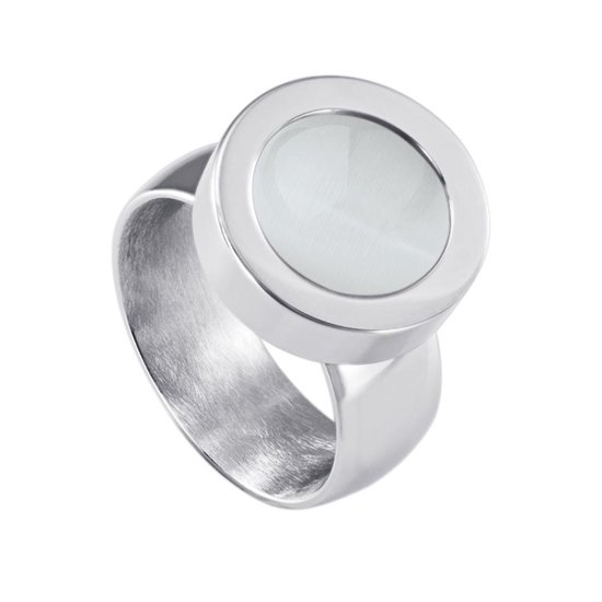 Quiges Ring de système de vis en acier inoxydable argenté brillant 17 mm avec Mini pièce interchangeable oeil de chat beige 12 mm