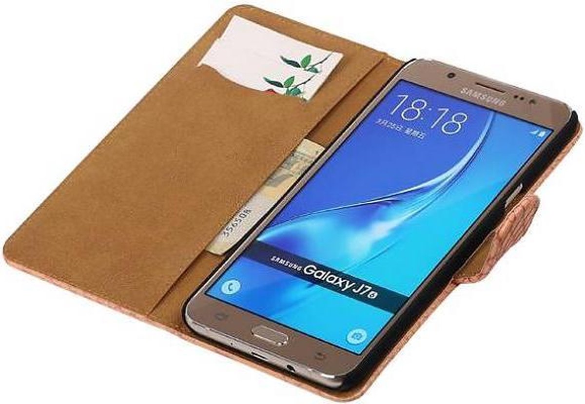 Slang Bookstyle Hoes - Geschikt voor Samsung Galaxy J7 (2016) J710F Licht Roze