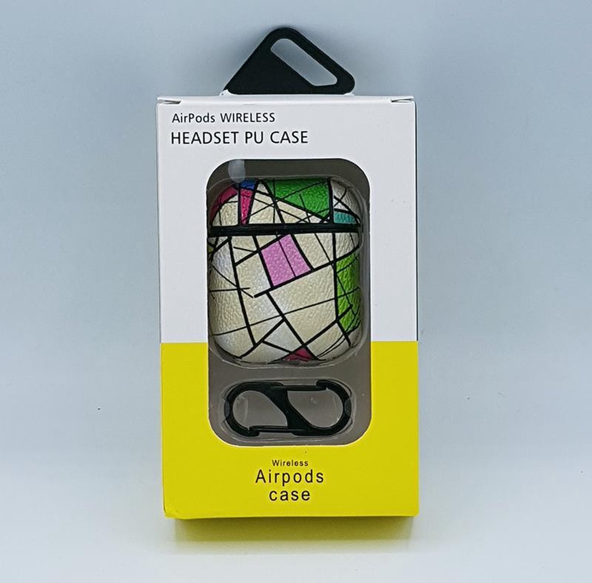 Mozaiek Kunstlederen Case Cover Hoesje Geschikt voor Apple Airpods - wit - met karabijn