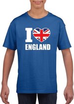 Blauw I love Engeland fan shirt kinderen XS (110-116)