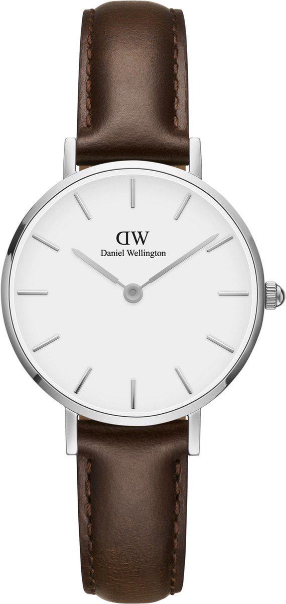 Daniel Wellington Petite Bristol White DW001001239 - Horloge - Leer - Donkerbruin - Ø 28mm