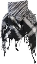 Arafatsjaal PLO Doek met Kwasten Rondom - Grijs / Zwart / Wit - 100% Katoen - 110x110cm | Zware Kwaliteit Arafatsjaal met Franjes | Vierkante Shawl | Arafat Sjaal