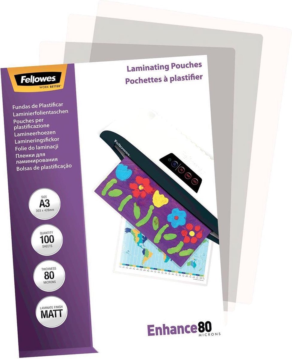 Fellowes Lamineerhoezen Enhance Mat 80 mic A3 (100 Stuks) Fellowes Lamineerhoezen Enhance Mat 80 mic A3 (100 Stuks)