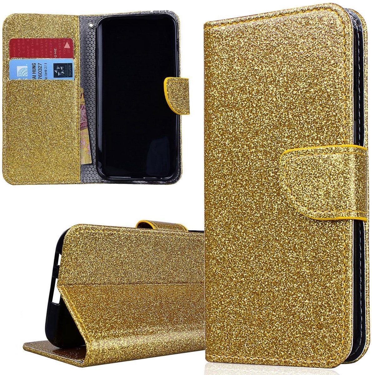 Telefoonhoesje Geschikt voor: Samsung Galaxy S8 Plus Hoesje - Wallet Case Glitter goud