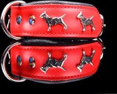Dog's Companion Leren Halsband - Bull Terriër - Lengte: 45 cm Verstelbaar van: 32-41 cm x 40 mm - Rood/Zwart