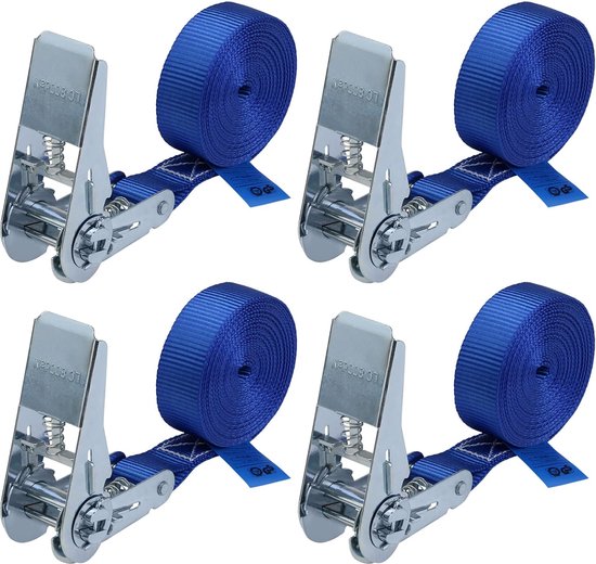 Set Van 4 Spanbanden Met Klemslot - 4 M Lang, 175 DaN, Airline-rails Bevestiging, Geel