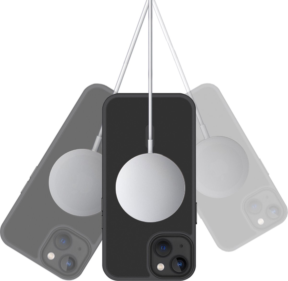 iPhone 14 hoesje Mat Transparant Zwart hoesje met magnetische ring