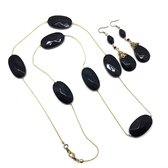 Behave Sieradenset - ketting en oorbellen - zwart - goud kleur - lange ketting - oorhangers - 2delig