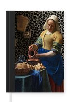 Notitieboek - Schrijfboek - Melkmeisje - Kunst - Panterprint - Vermeer - Schilderij - Oude meesters - Notitieboekje klein - A5 formaat - Schrijfblok
