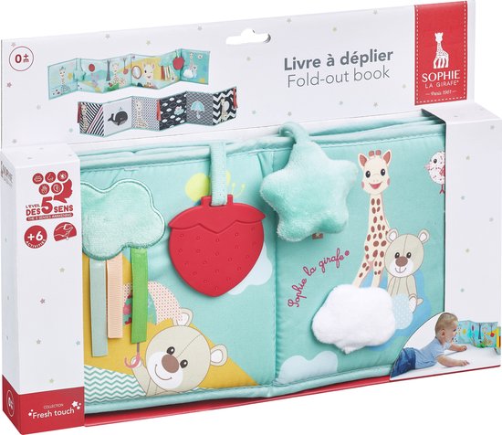 Sophie de giraf Opvouwbaar Speelboek - Babyboekje - Baby boek - 6 Dubbelzijdige pagina's - Prikkelt de zintuigen - Vanaf 0 maanden - Uitvouwbaar tot 94 cm van Sophie de Giraf. — afbeelding 2