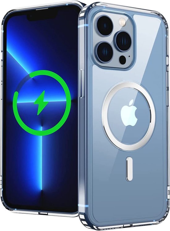 Flyzoo Doorzichtige magnetische hoes voor iPhone 13 (6,1 inch) met cameralensbeschermer, [niet-vergeling] [schokbestendig en krasbescherming] Harde