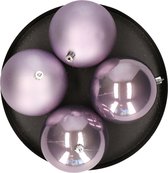 Decoris grote kerstballen - 4x st - lila paars - 10 cm - kunststof - kerstversiering