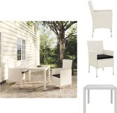 vidaXL Eethoek Tuinset - 90x90x75 cm - Met PE-rattan - Wit - Inclusief 2 stoelen en kussens - Tuinset