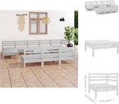 vidaXL loungeset Grenenhout - Wit - 2 hoekbank 6 middenbank 3 tafel/voetenbank - 63.5x63.5x62.5cm/63.5x63.5x28.5cm (LxBxH) - Montage vereist - Tuinset