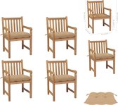 vidaXL Teakhouten tuinstoelenset - 58 x 60 x 90 cm - Rustiek en praktisch ontwerp - Duurzaam teakhout - Geschikt voor buiten - 4 stoelen met kussens - Tuinstoel