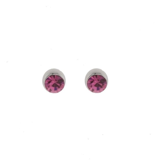 Behave Oorbellen - oorknopjes - zilver kleur - met roze steentje - 0.5 cm