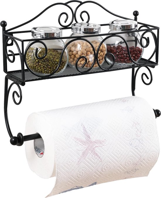 Wall Spice Rack, Hanging Spice Rack with Kitchen Roll Holder, Wall Shelf Kitchen Stainless Steel, Bathroom Paper Towel Holder with Shelf, Kitchen Shelf Hanging, Spice Rack Organiser, 30 cm