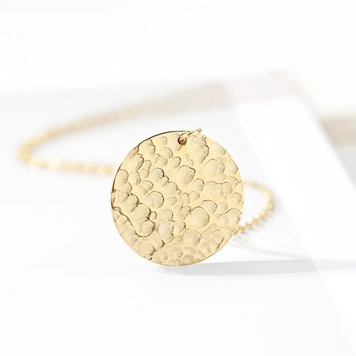 18K Rose Gold Plated Round Plate Pendant Necklace