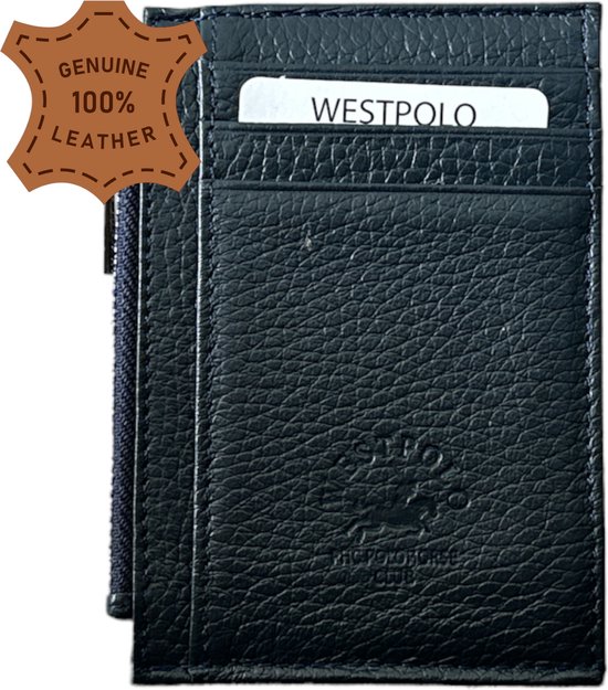 Westpolo leren pasjeshouder unisex - geschikt voor 6 pasjes & muntgeld - creditcardhouder - blauw - 118