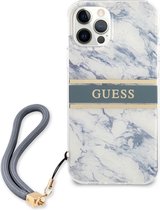 Guess TPU Marble Stripe Back Cover voor iPhone 12 Pro Max Blauw