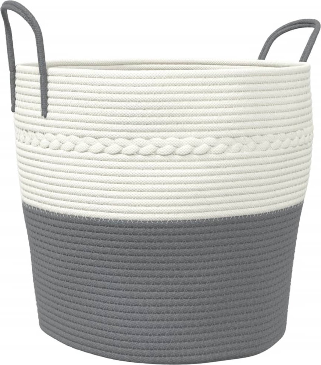 vidaXL - Opbergmand - Ø - 43x38 - cm - katoen - grijs - en - wit
