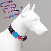 Lindo Dogs - Wandelset van 2 - Hondenriem - halsband hond - Set van 2 - Pink Dream - Roze/Blauw - L