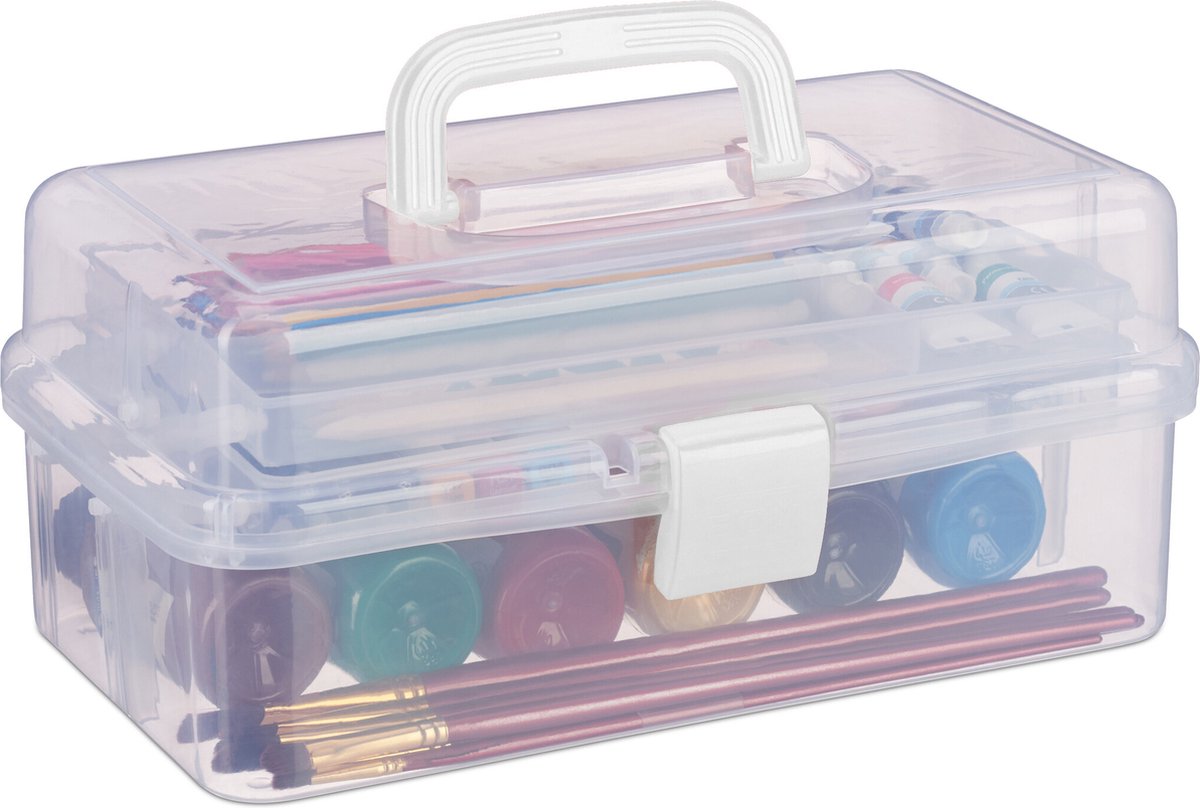 Relaxdays opbergbox met 9 vakken - plastic naaidoos - gereedschapskist - assortimentsdoos - wit